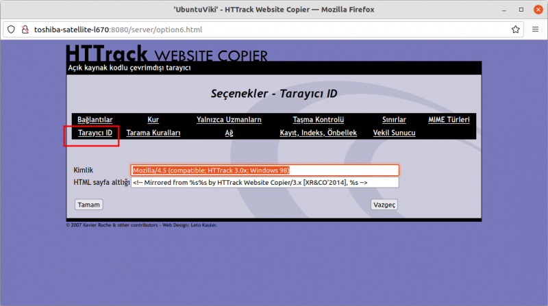 Dosya:Webhttrack - Tarayıc ID.png