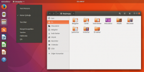 Dosyalar (GNOME Files) - Dosyalar penceresi ve uygulama menüsünün içeriği görüntüleniyor