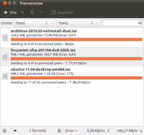 Transmission - Ubuntu üzerinde Transmission programından bir görüntü