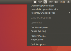 Dropbox - Ubuntu masaüstü sağ üst tarafında Dropbox menüsü